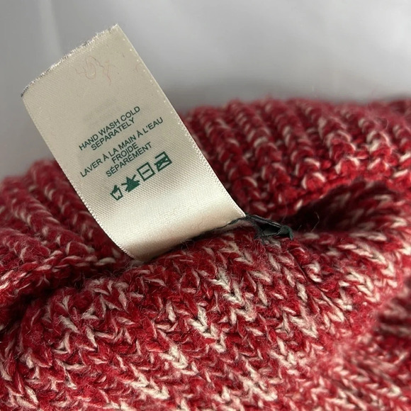 ROOTS Kids Fisherman Cuff Beanie Red White Marled Ribbed Knit Toque OS - Picture 5 of 7